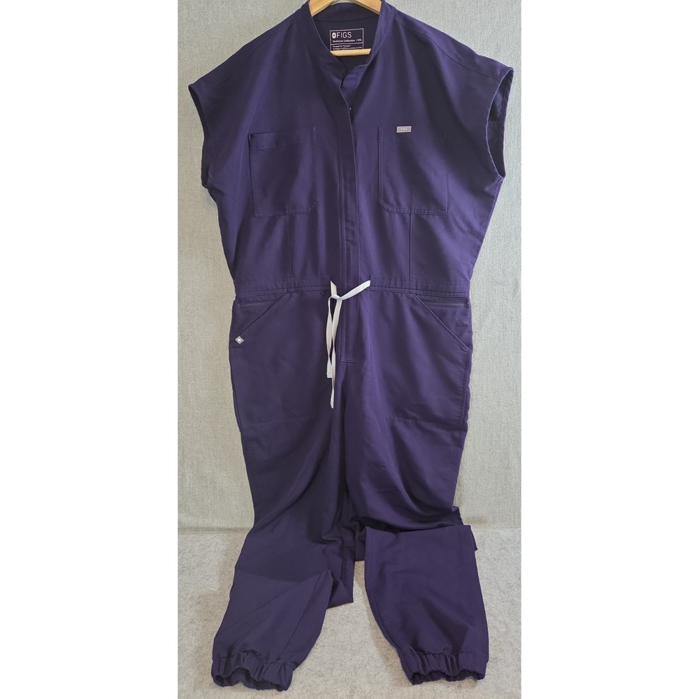 FIGS Rafaela Womens 2XL Cargo Scrub Jumpsuit Purple Drawstring Jogger Zip Up
